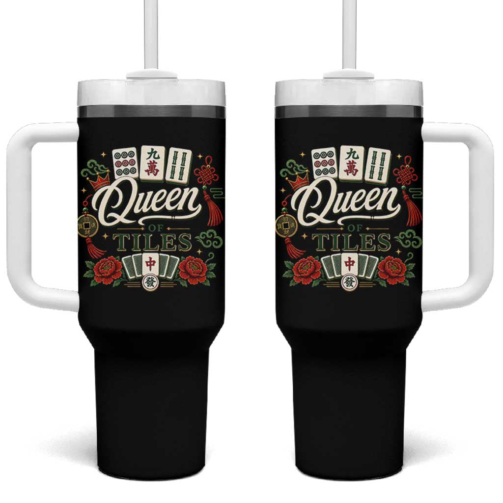 Mahjong Lovers Tumbler With Handle Queen Of Tiles Game Night Graphic