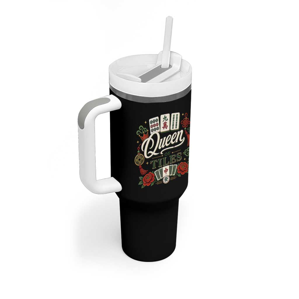 Mahjong Lovers Tumbler With Handle Queen Of Tiles Game Night Graphic