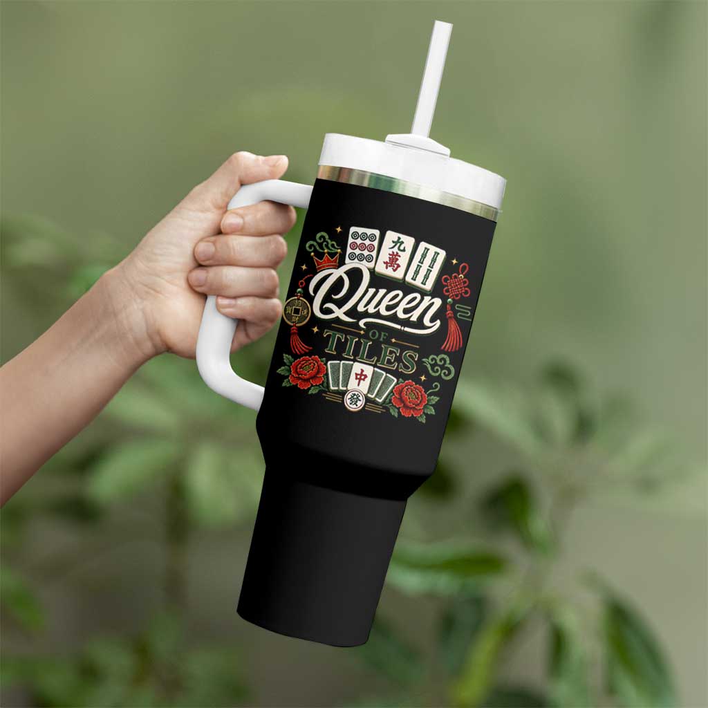 Mahjong Lovers Tumbler With Handle Queen Of Tiles Game Night Graphic