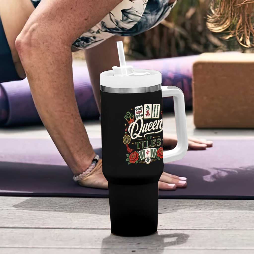Mahjong Lovers Tumbler With Handle Queen Of Tiles Game Night Graphic