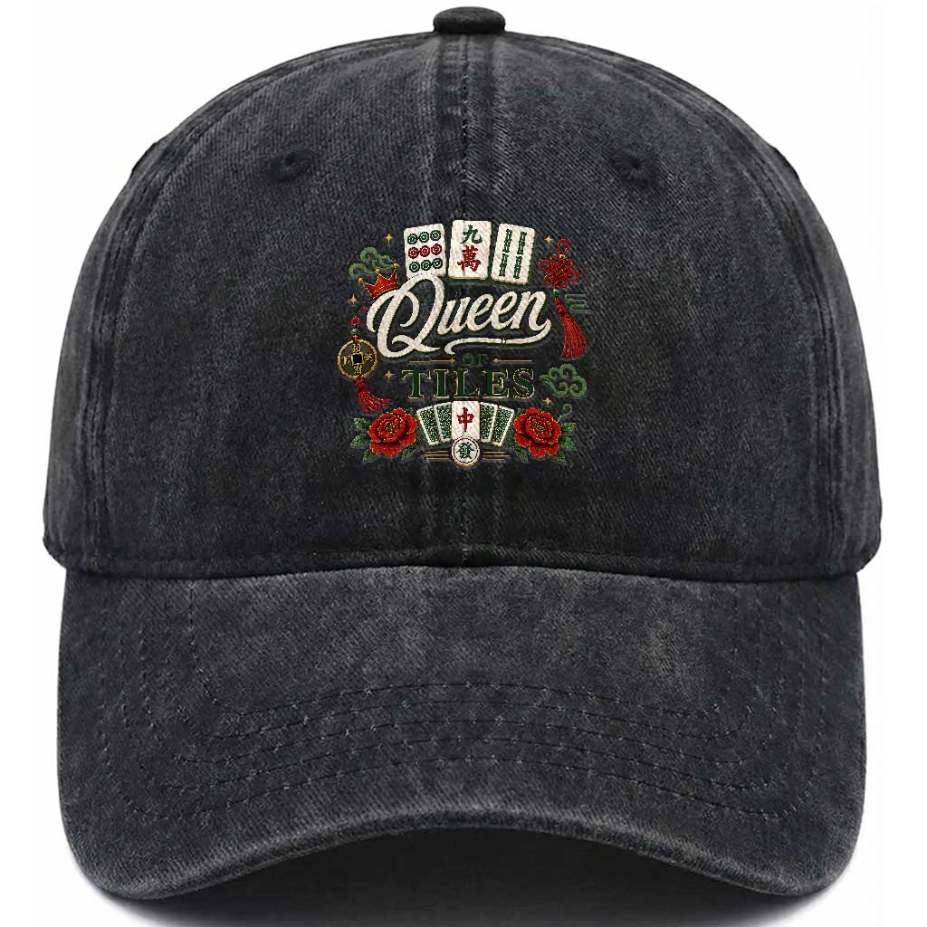Mahjong Lovers Washed Cotton Baseball Cap Queen Of Tiles Game Night Graphic