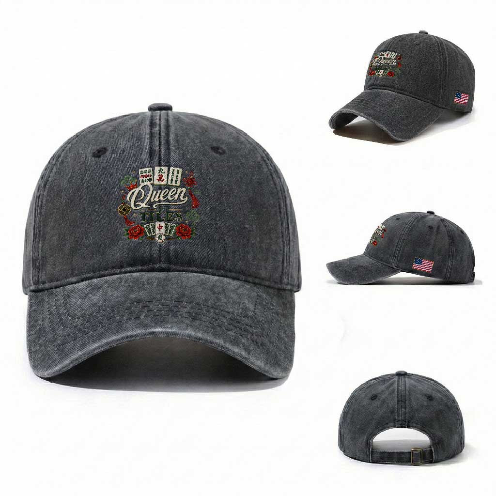 Mahjong Lovers Washed Cotton Baseball Cap Queen Of Tiles Game Night Graphic