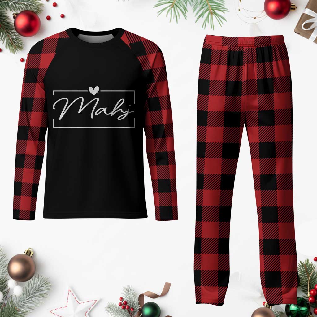 Mahjong Lovers Plaid Pajama Set Mah Jongg Game Night Graphic