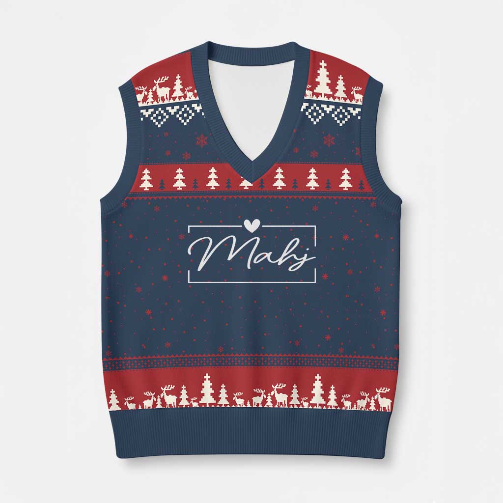 Mahjong Lovers V-Neck Knit Sweater Vest Mah Jongg Game Night Graphic