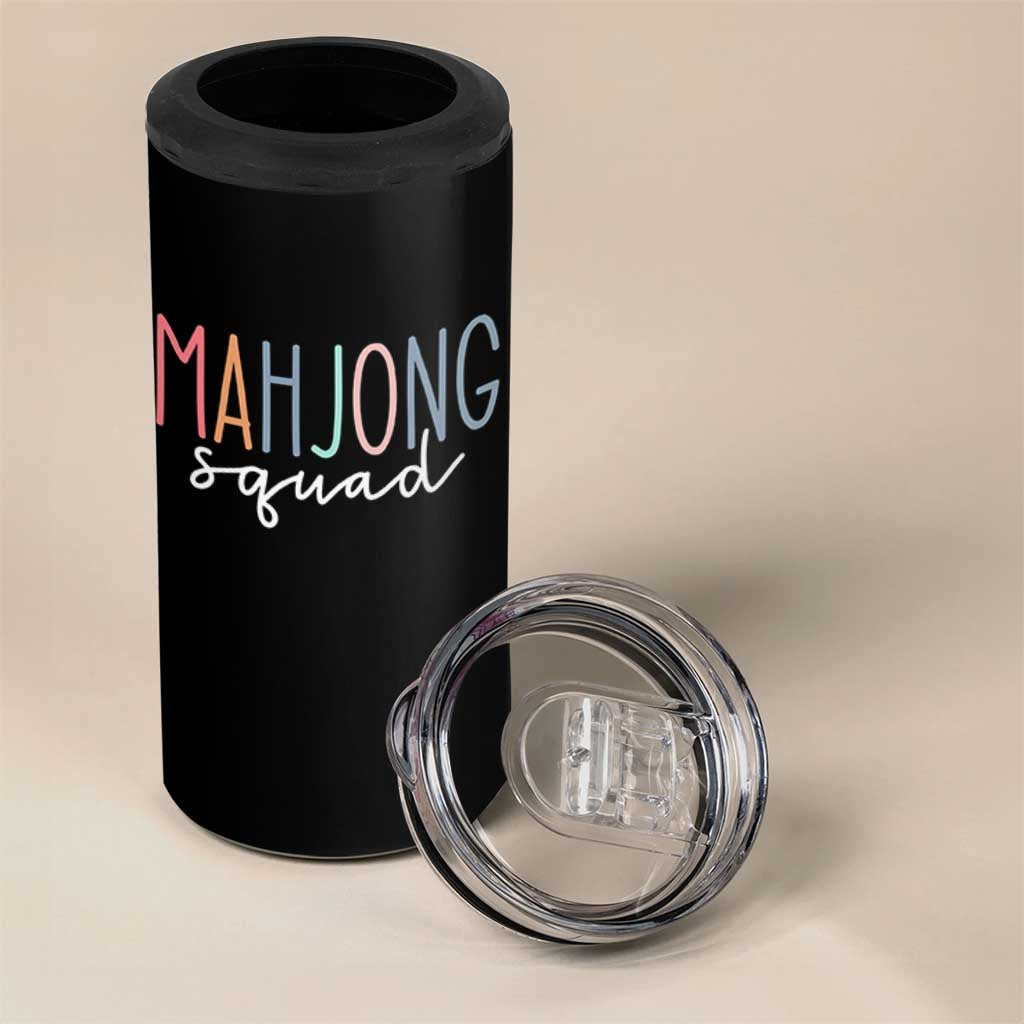 Mahjong Lovers Mahj Squad 4 in 1 Can Cooler Tumbler Boho Pastel Cute Game Night Graphic