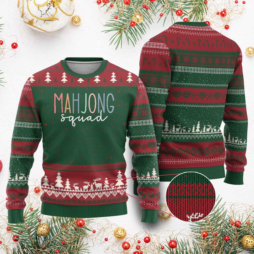 Mahjong Lovers Mahj Squad Ugly Christmas Sweater Boho Pastel Cute Game Night Graphic