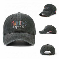 Mahjong Lovers Mahj Squad Washed Cotton Baseball Cap Boho Pastel Cute Game Night Graphic