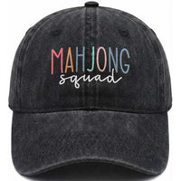 Mahjong Lovers Mahj Squad Washed Cotton Baseball Cap Boho Pastel Cute Game Night Graphic