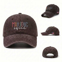 Mahjong Lovers Mahj Squad Washed Cotton Baseball Cap Boho Pastel Cute Game Night Graphic