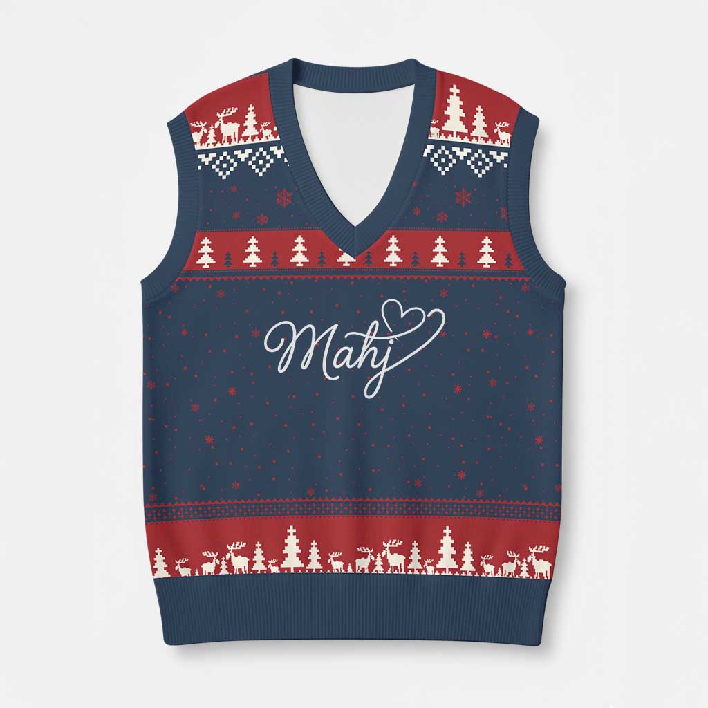 Mahjong Lovers V-Neck Knit Sweater Vest Funny Mah Jongg Heart Game Night Graphic