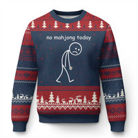 Funny Mahjong Lover Ugly Christmas Sweater No Mahjong Today Sad Stickman Meme Graphic