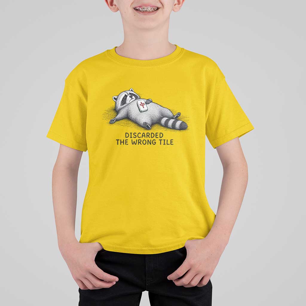 Funny Raccoon Mahjong Lovers T Shirt For Kid Discarded The Wrong Tile