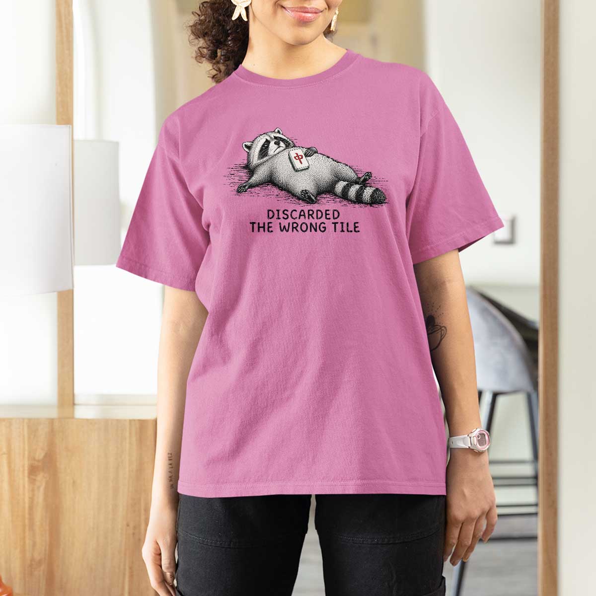 Funny Raccoon Mahjong Lovers T Shirt For Women Discarded The Wrong Tile