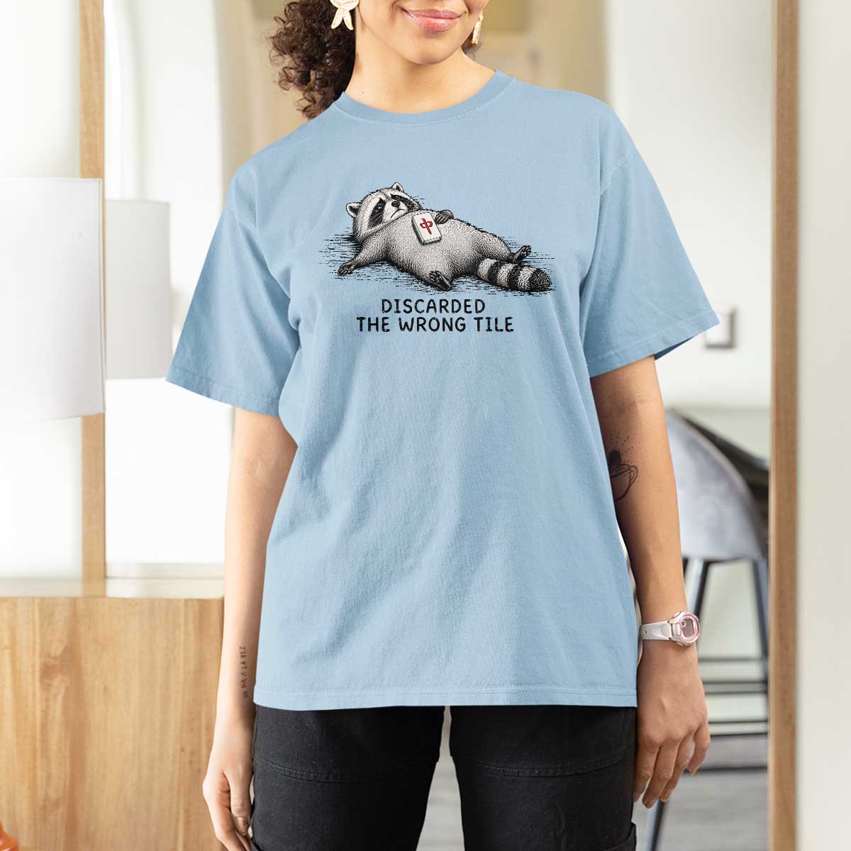 Funny Raccoon Mahjong Lovers T Shirt For Women Discarded The Wrong Tile
