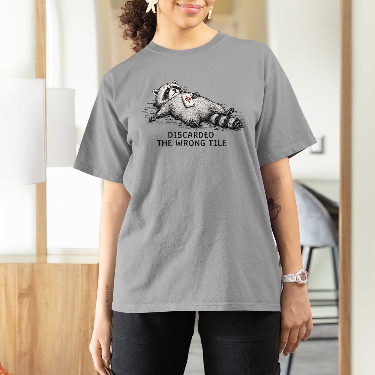 Funny Raccoon Mahjong Lovers T Shirt For Women Discarded The Wrong Tile