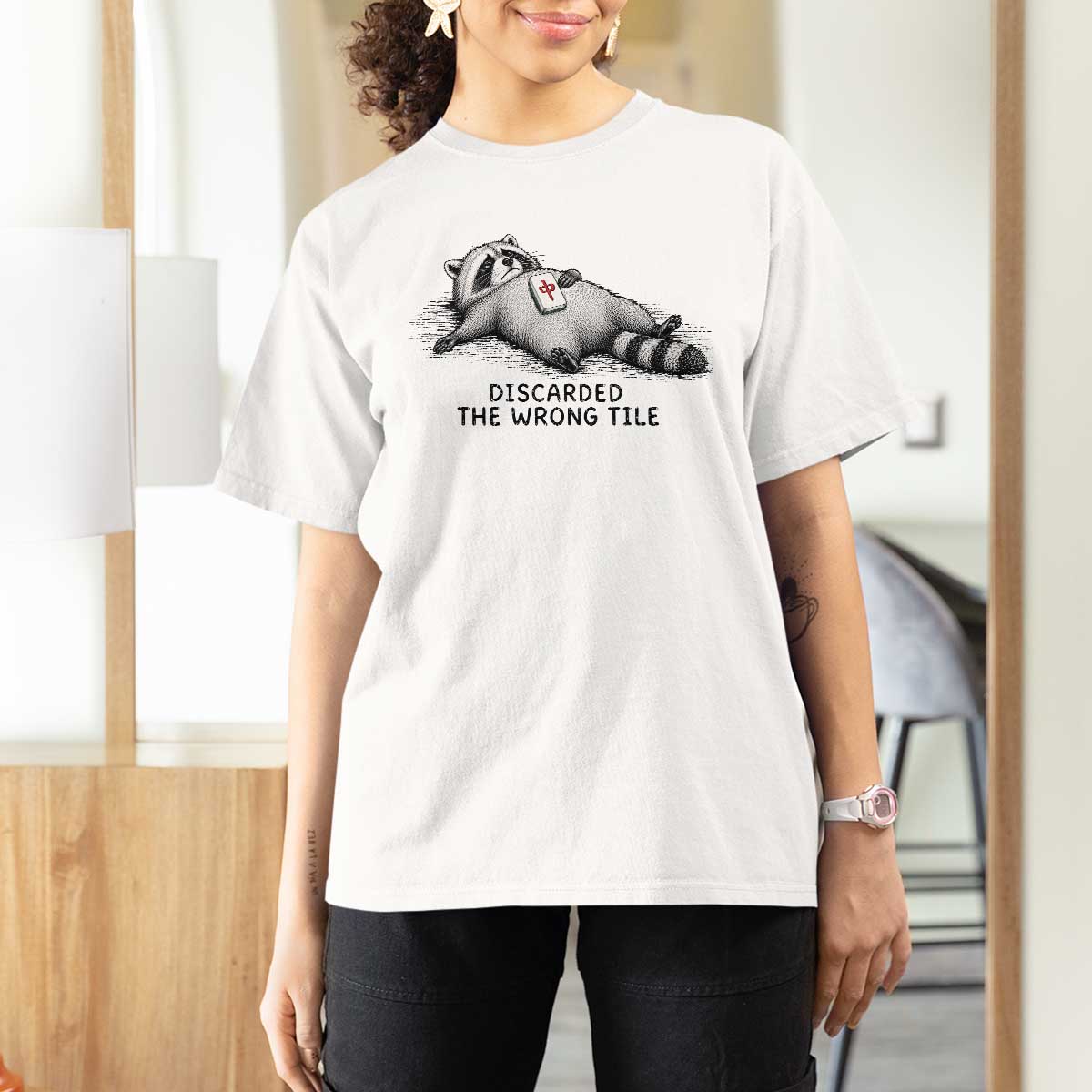 Funny Raccoon Mahjong Lovers T Shirt For Women Discarded The Wrong Tile
