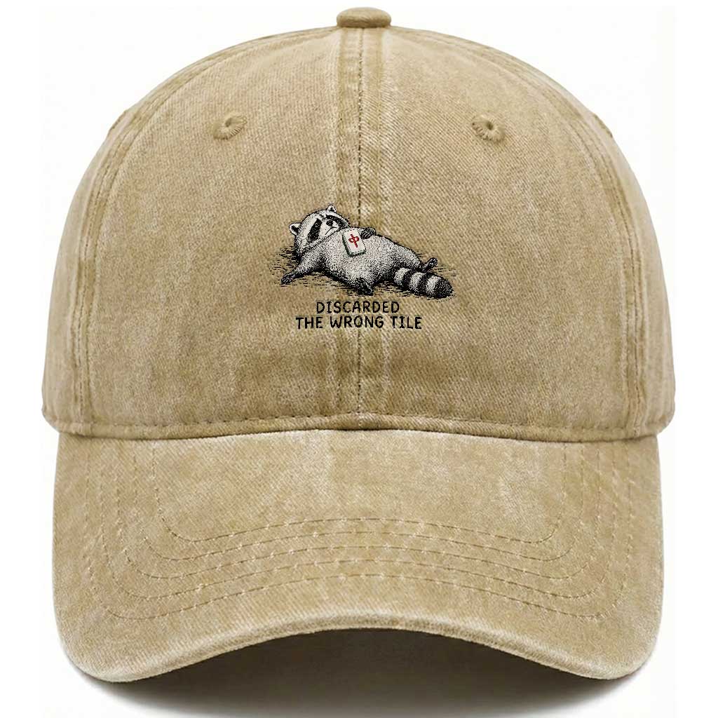 Funny Raccoon Mahjong Lovers Washed Cotton Baseball Cap Discarded The Wrong Tile