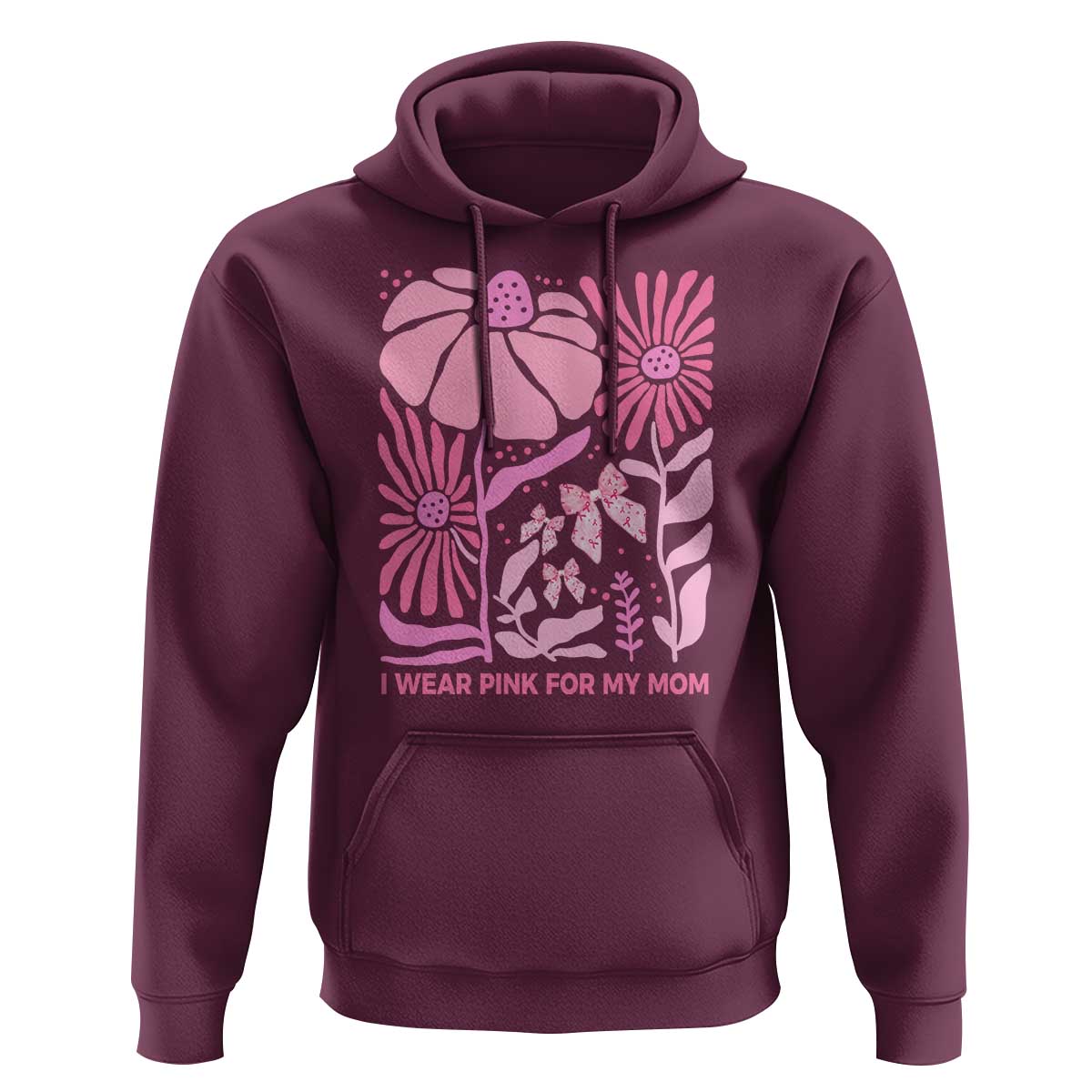Breast Cancer Awareness Hoodie I Wear Pink For My Mom Boho Floral Pink Ribbon