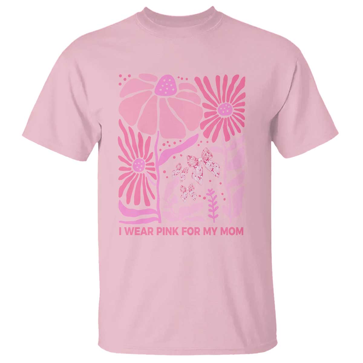 Breast Cancer Awareness T Shirt I Wear Pink For My Mom Boho Floral Pink Ribbon - Wonder Print Shop