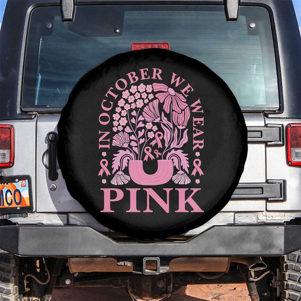 Breast Cancer Awareness Month Spare Tire Cover Boho Floral Vintage Floral Pink Ribbon