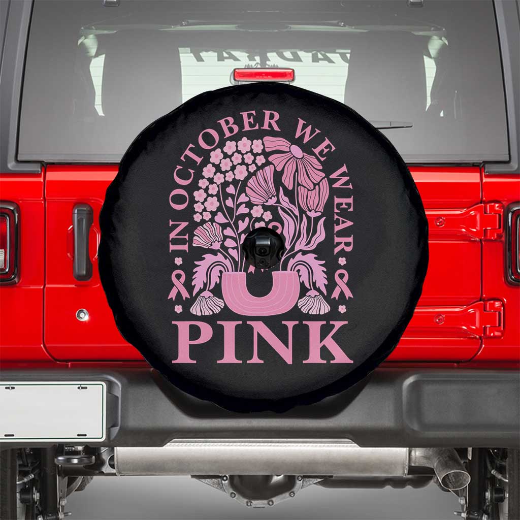 Breast Cancer Awareness Month Spare Tire Cover Boho Floral Vintage Floral Pink Ribbon