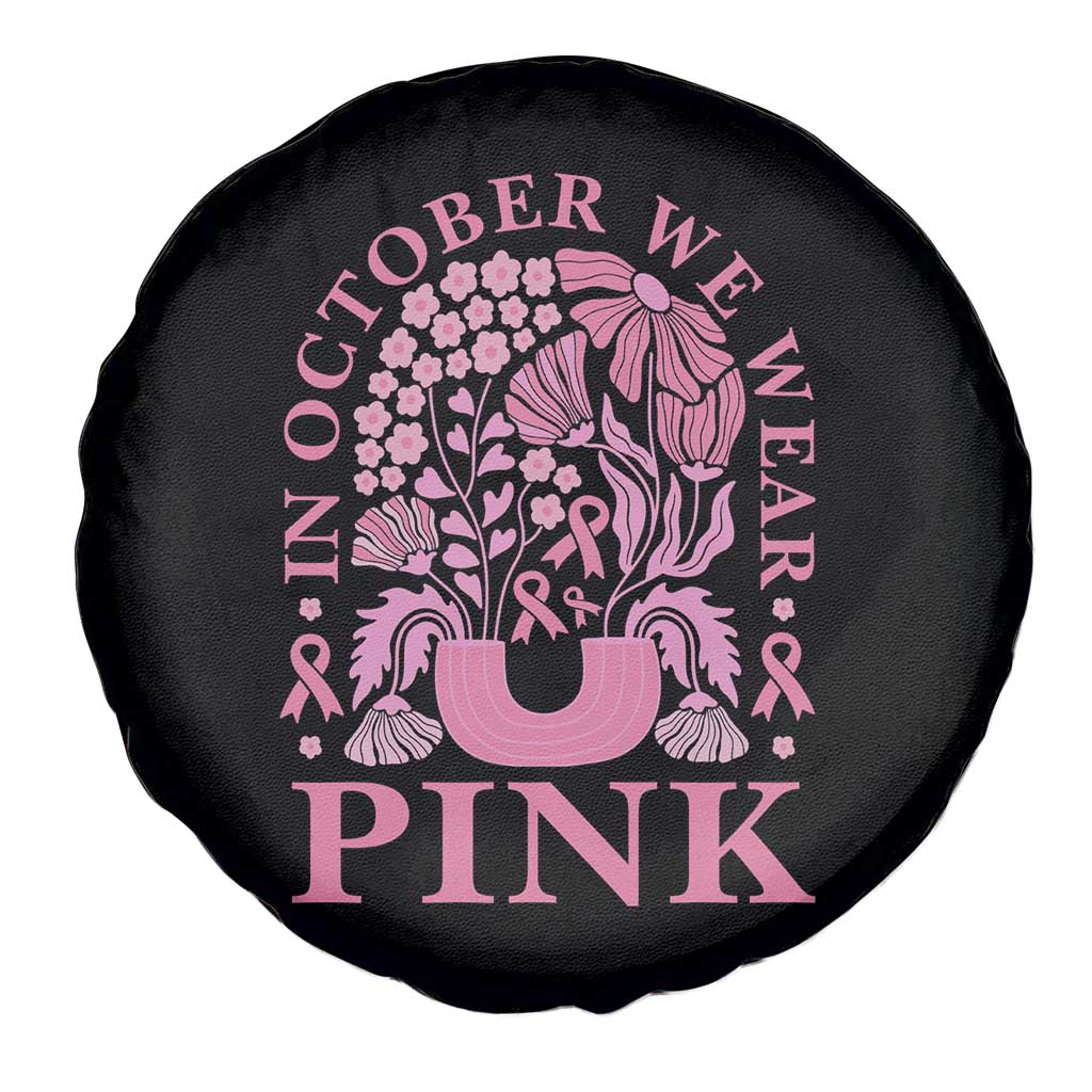 Breast Cancer Awareness Month Spare Tire Cover Boho Floral Vintage Floral Pink Ribbon
