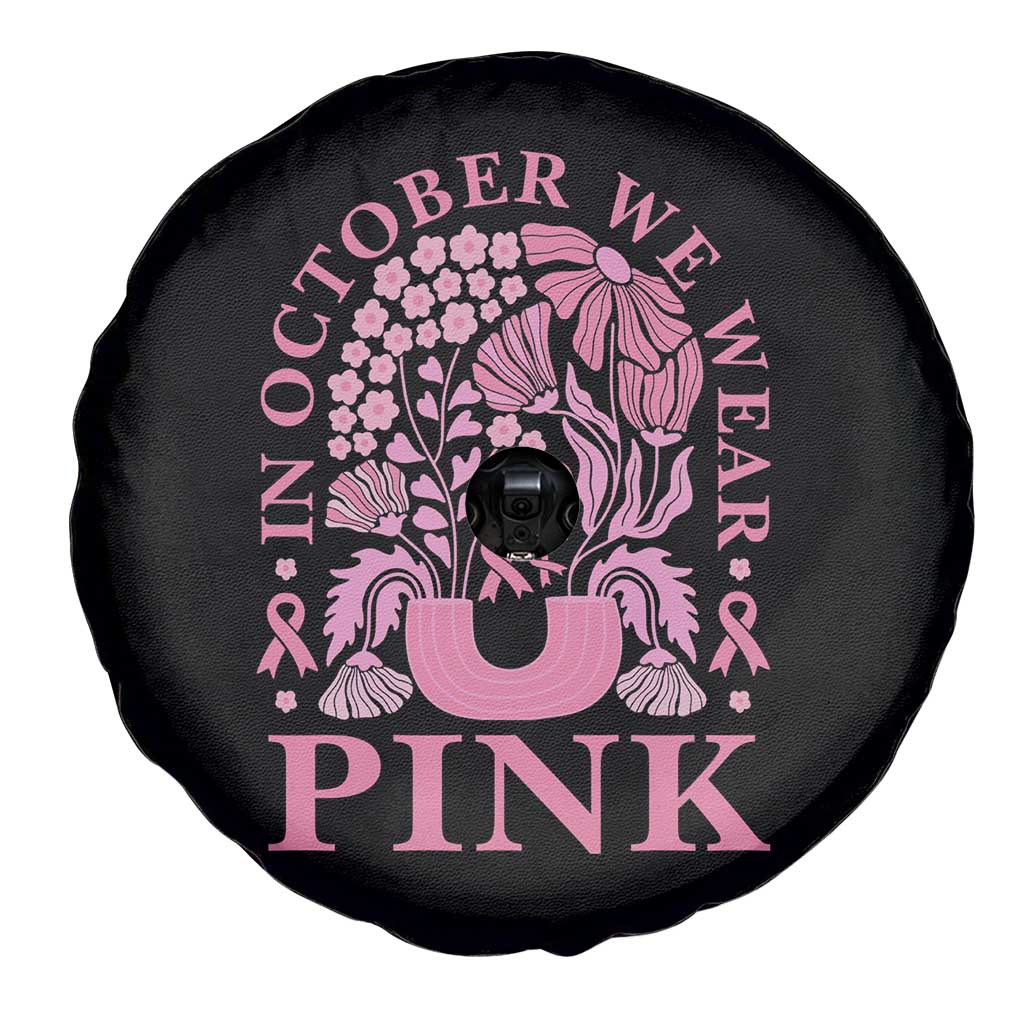 Breast Cancer Awareness Month Spare Tire Cover Boho Floral Vintage Floral Pink Ribbon