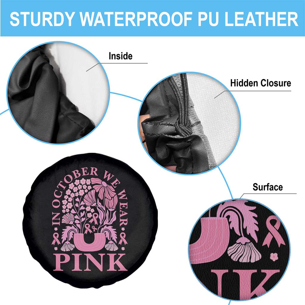 Breast Cancer Awareness Month Spare Tire Cover Boho Floral Vintage Floral Pink Ribbon