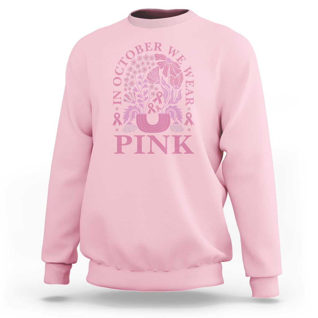 Breast Cancer Awareness Month Sweatshirt Boho Floral Vintage Floral Pink Ribbon - Wonder Print Shop