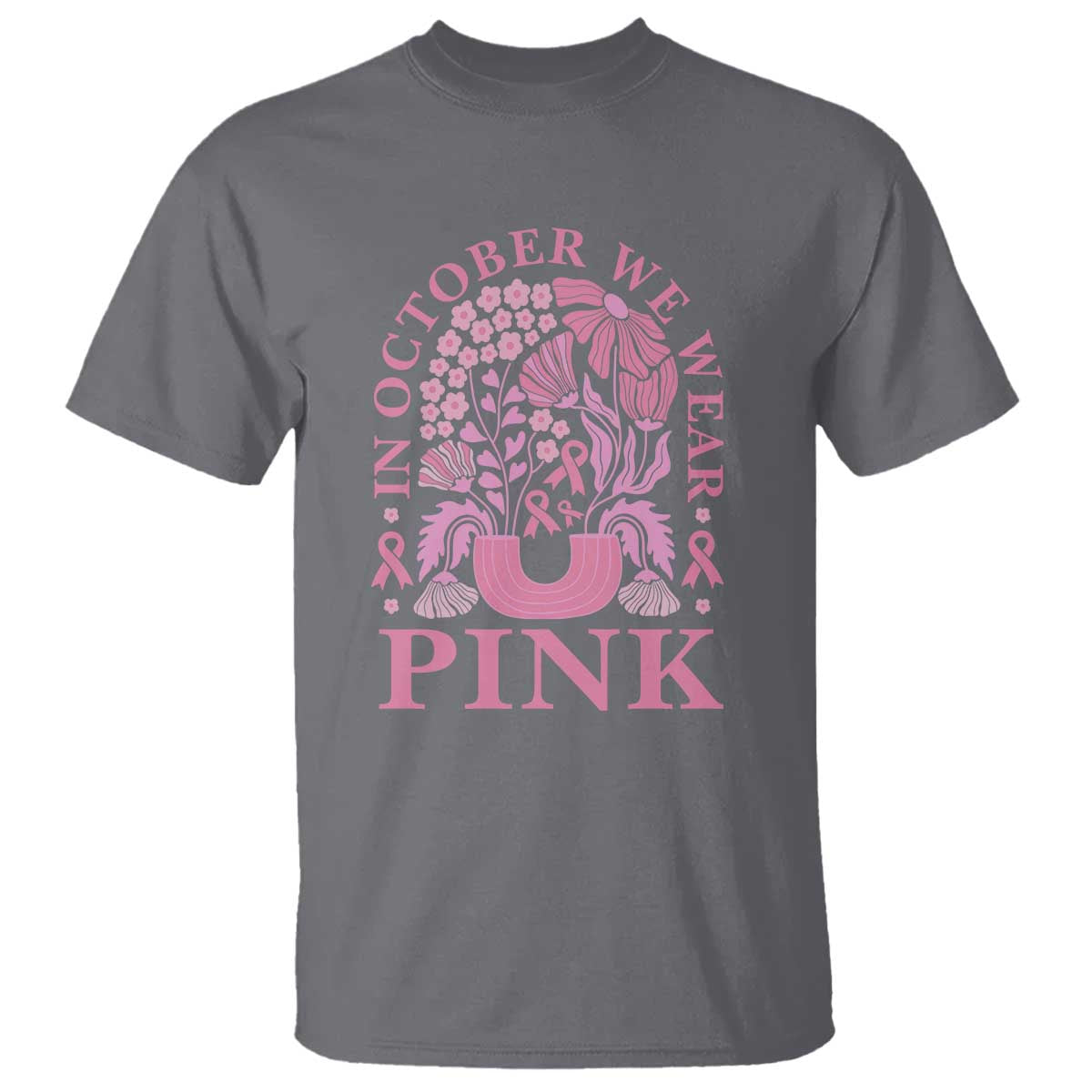 Breast Cancer Awareness Month T Shirt Boho Floral Vintage Floral Pink Ribbon - Wonder Print Shop