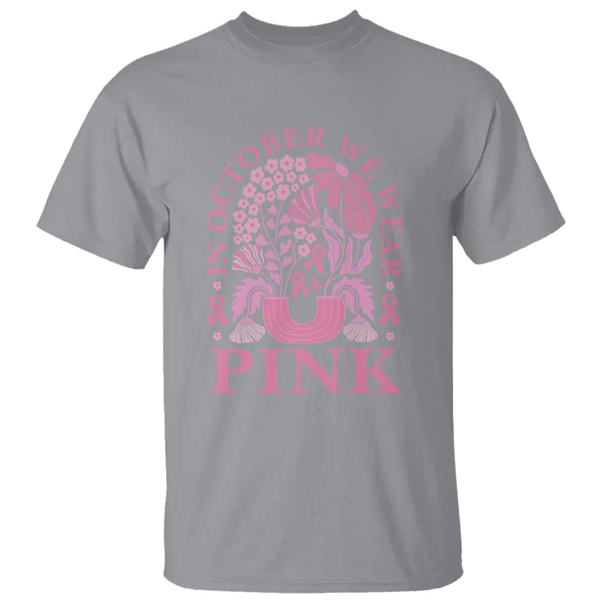 Breast Cancer Awareness Month T Shirt Boho Floral Vintage Floral Pink Ribbon - Wonder Print Shop
