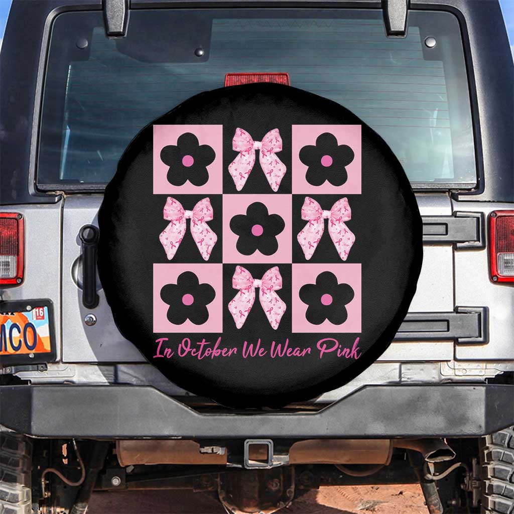 Breast Cancer Awareness Month Spare Tire Cover In October We Wear Pink Coquette Bow Boho Floral Gift For Mom