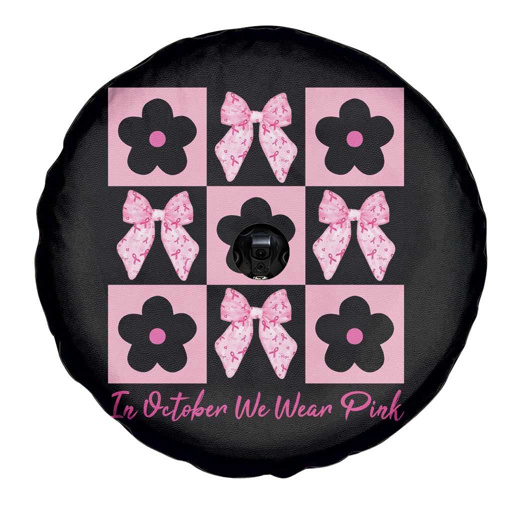 Breast Cancer Awareness Month Spare Tire Cover In October We Wear Pink Coquette Bow Boho Floral Gift For Mom