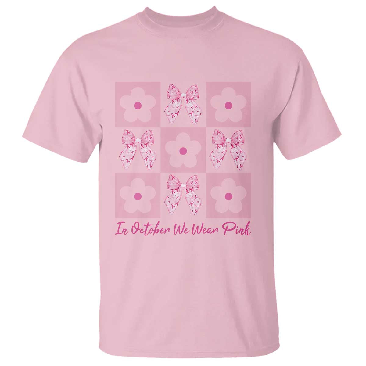 Breast Cancer Awareness Month T Shirt In October We Wear Pink Coquette Bow Boho Floral Gift For Mom - Wonder Print Shop