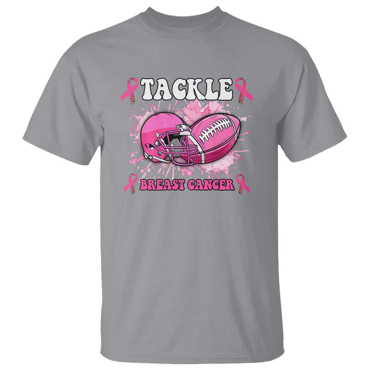 Tackle Football Breast Cancer Awareness T Shirt Pink Ribbon Boys Kid - Wonder Print Shop