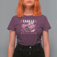 Tackle Football Breast Cancer Awareness T Shirt For Women Pink Ribbon Boys Kid - Wonder Print Shop