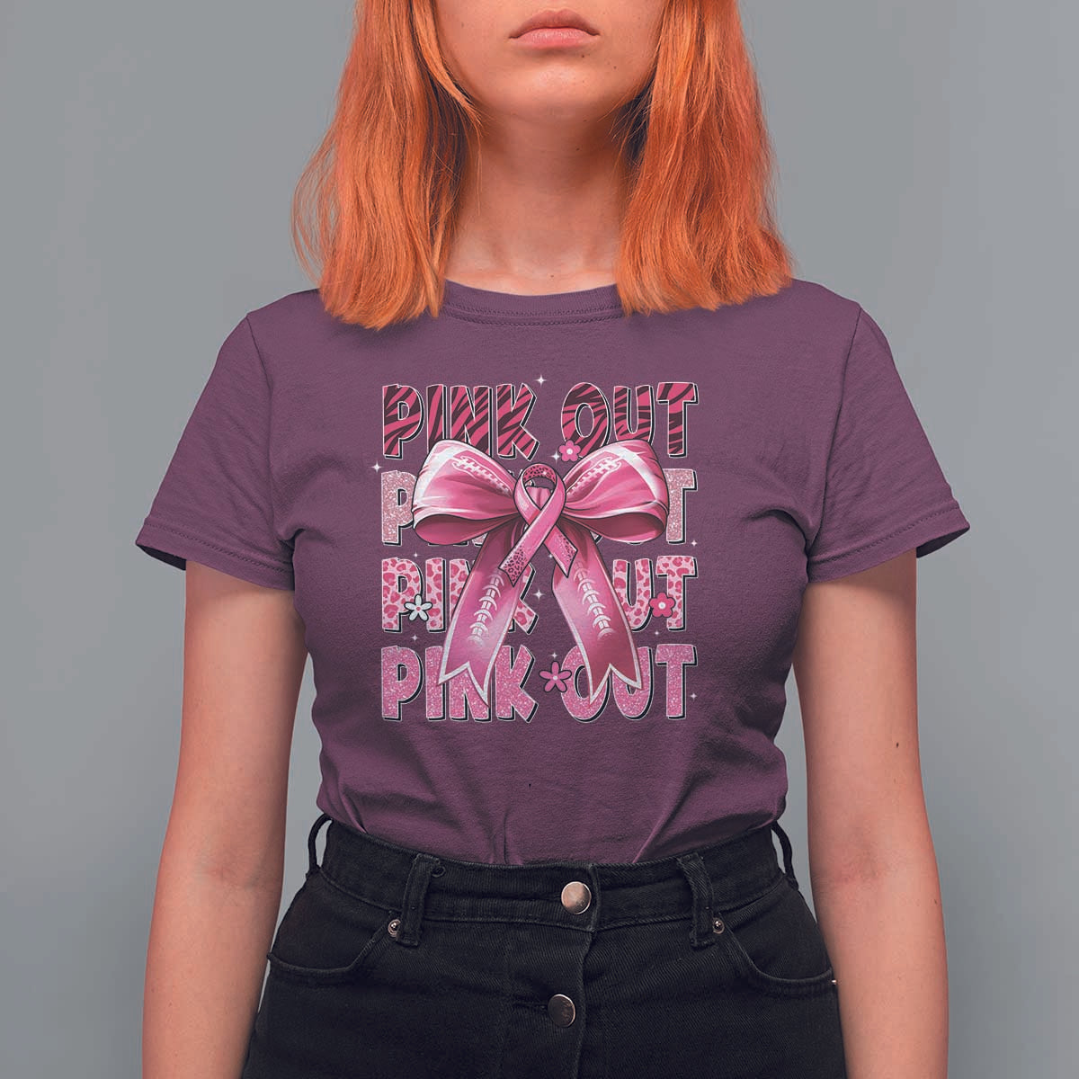 Football Pink Out Breast Cancer Awareness T Shirt For Women Coquette Football - Wonder Print Shop