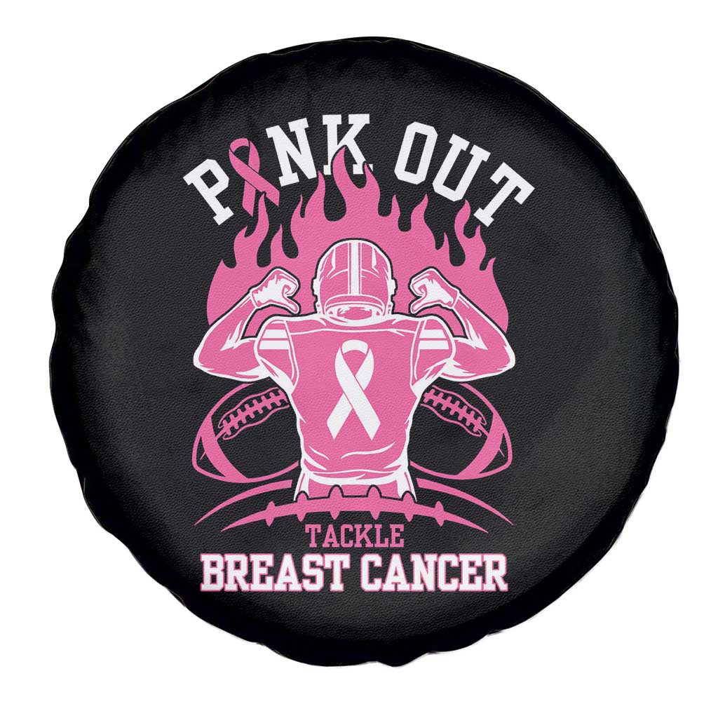 Tackle Football Breast Cancer Awareness Spare Tire Cover Pink Out Ribbon