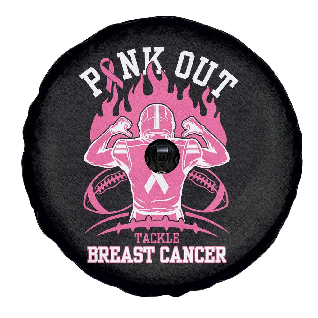 Tackle Football Breast Cancer Awareness Spare Tire Cover Pink Out Ribbon