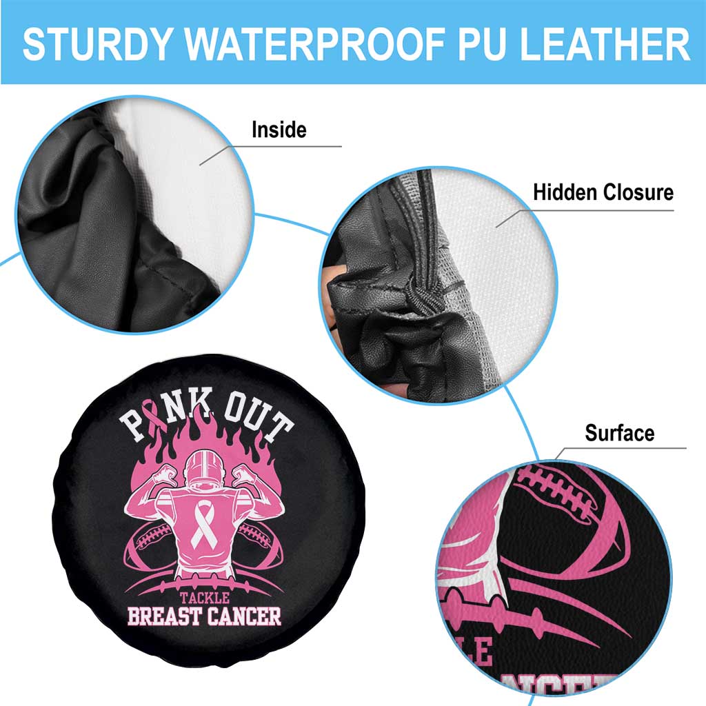 Tackle Football Breast Cancer Awareness Spare Tire Cover Pink Out Ribbon