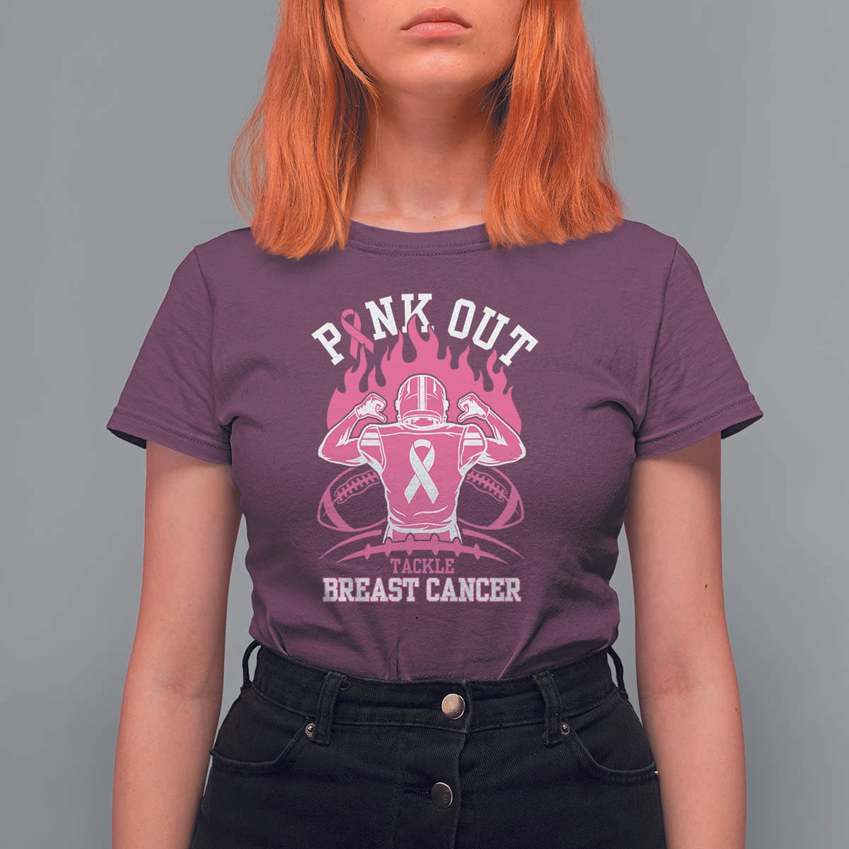 Tackle Football Breast Cancer Awareness T Shirt For Women Pink Out Ribbon - Wonder Print Shop