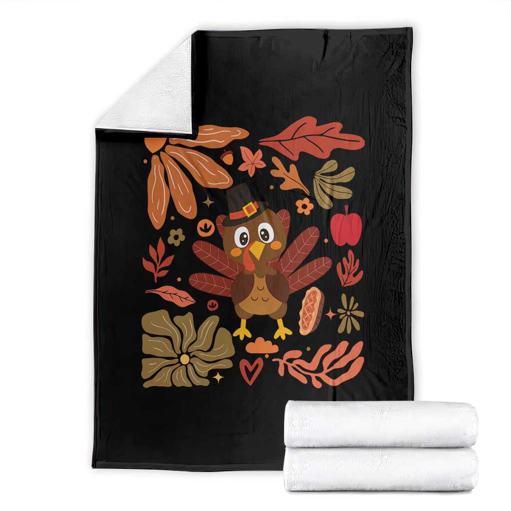 Thanksgiving Turkey Throw Blanket Retro Boho Floral Fall - Wonder Print Shop