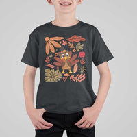 Thanksgiving Turkey T Shirt For Kid Retro Boho Floral Fall - Wonder Print Shop