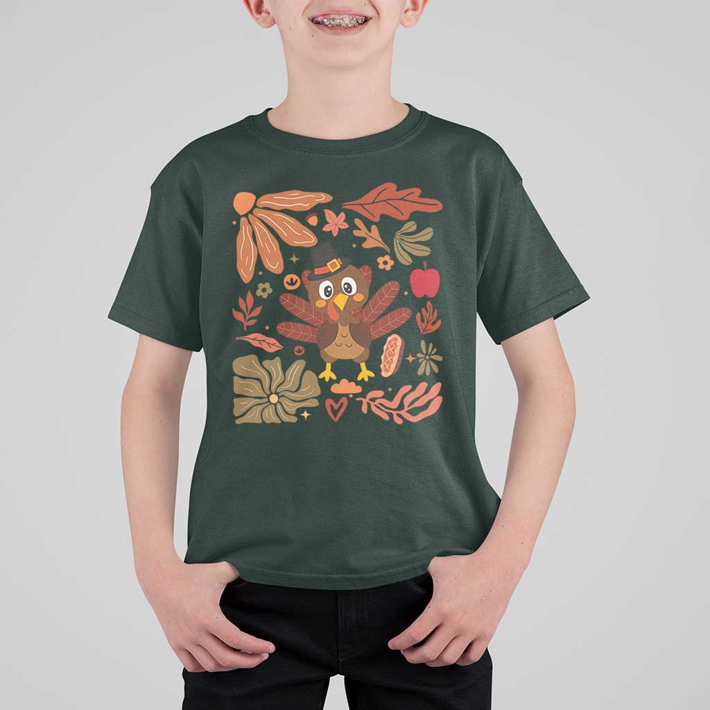 Thanksgiving Turkey T Shirt For Kid Retro Boho Floral Fall - Wonder Print Shop