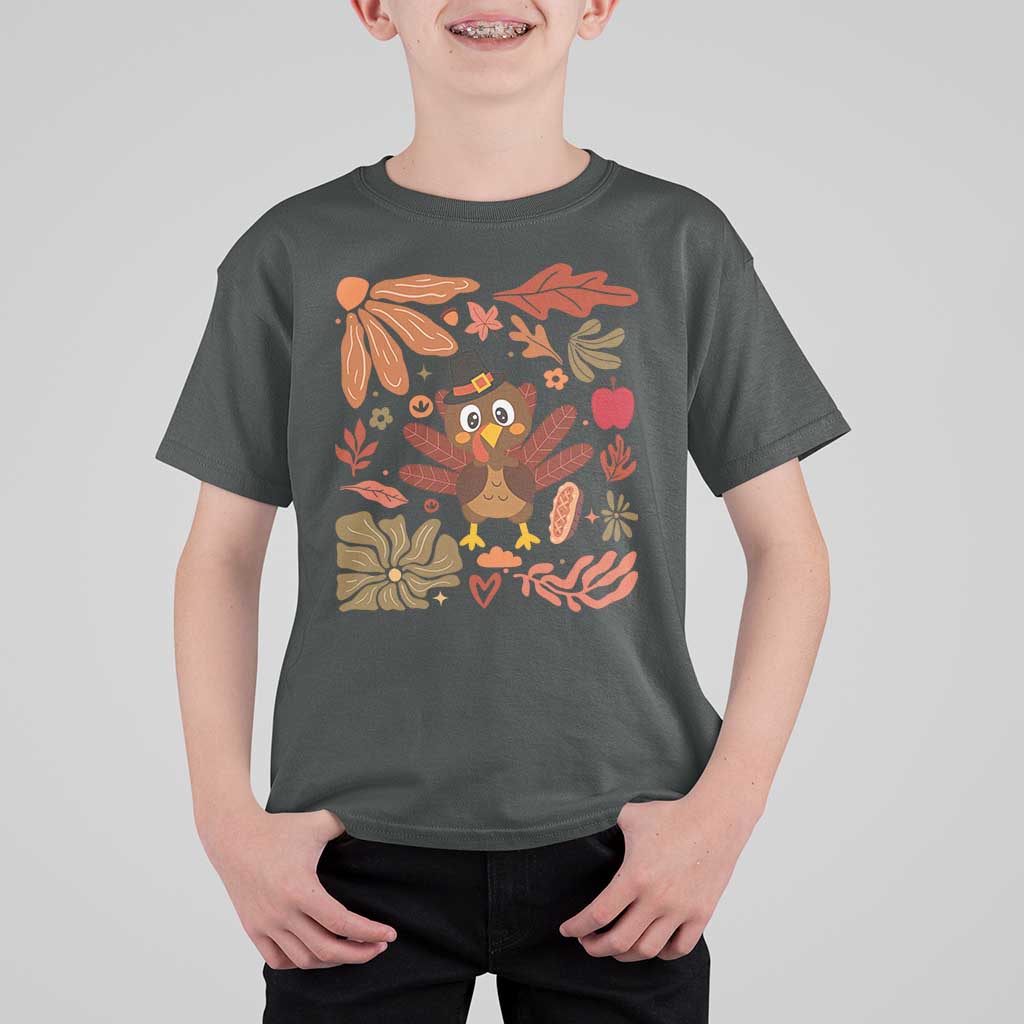 Thanksgiving Turkey T Shirt For Kid Retro Boho Floral Fall - Wonder Print Shop