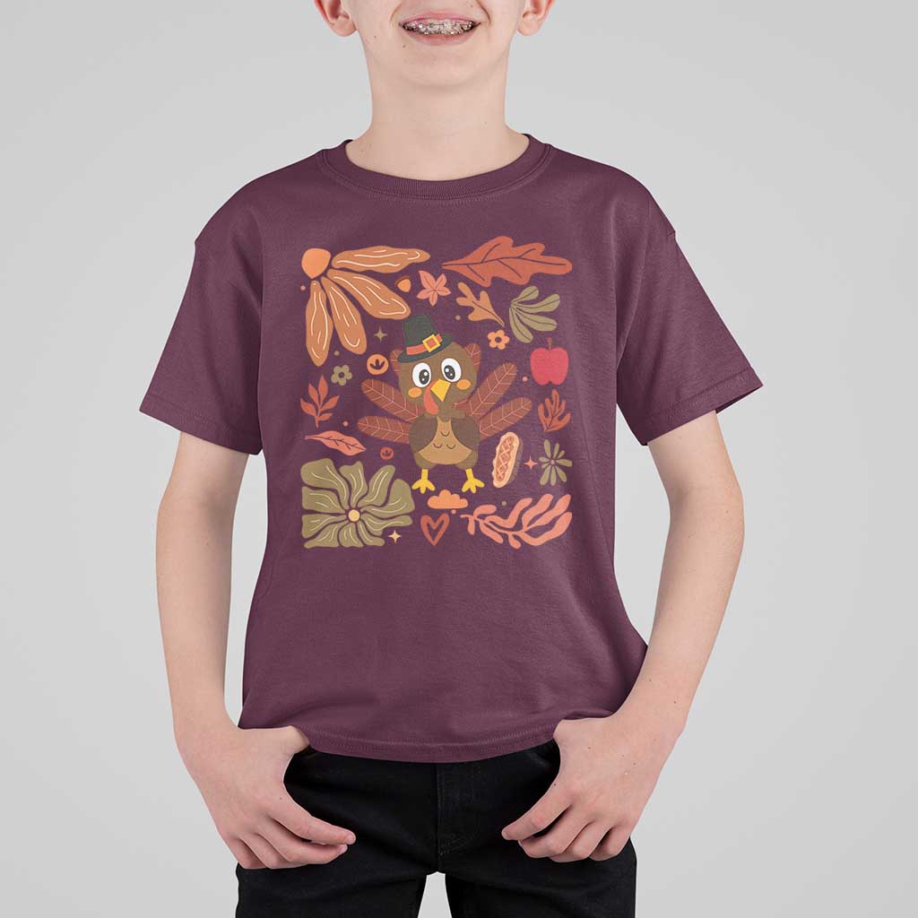 Thanksgiving Turkey T Shirt For Kid Retro Boho Floral Fall - Wonder Print Shop