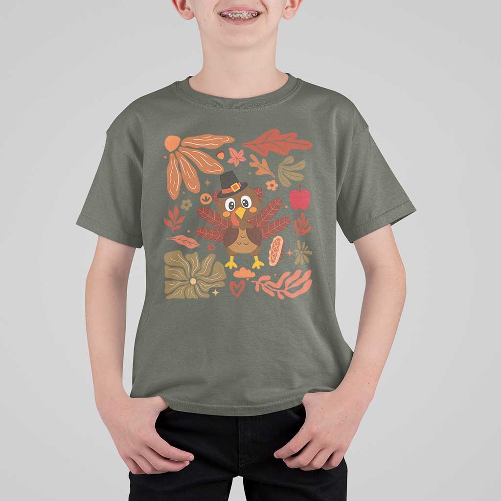 Thanksgiving Turkey T Shirt For Kid Retro Boho Floral Fall - Wonder Print Shop