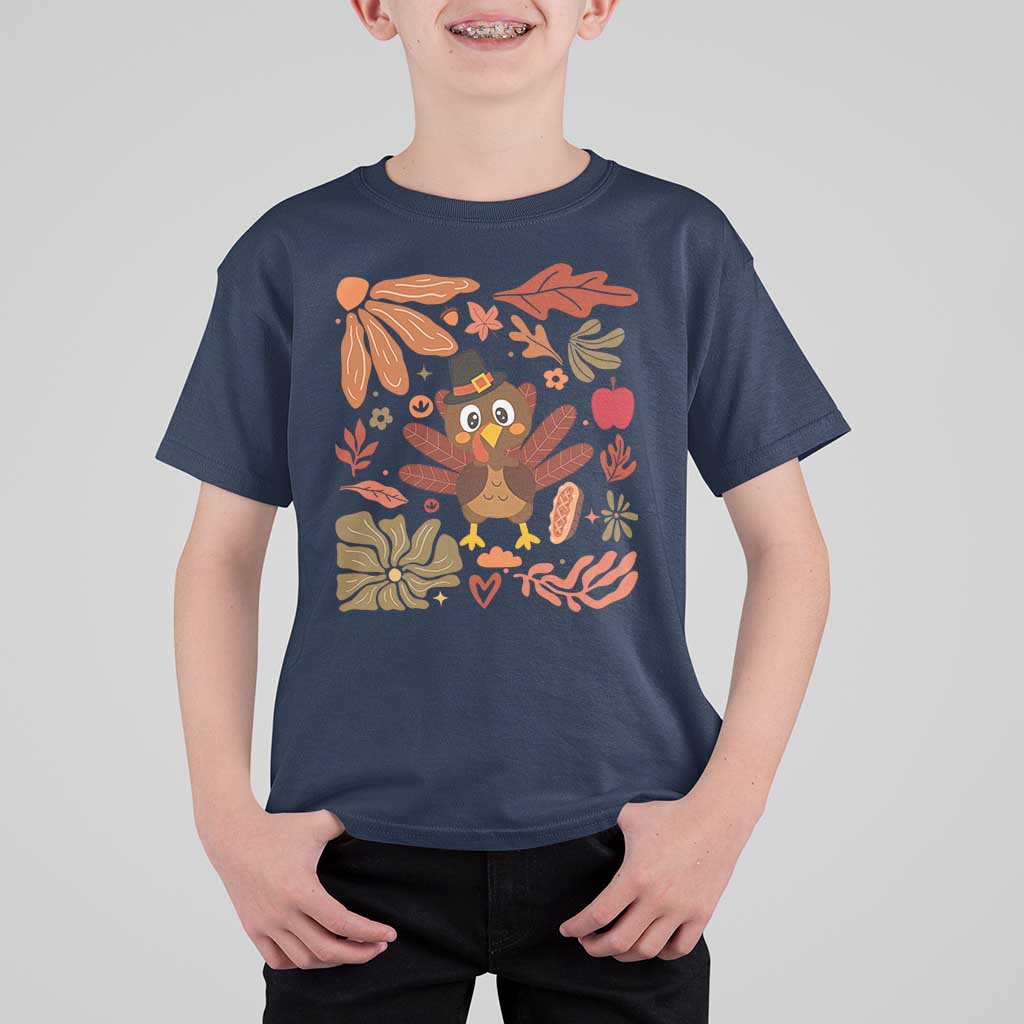 Thanksgiving Turkey T Shirt For Kid Retro Boho Floral Fall - Wonder Print Shop