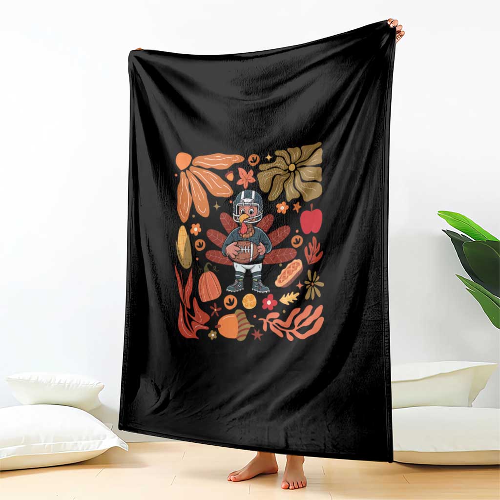 Thanksgiving Turkey And Touchdowns Football Throw Blanket Boho Floral Game Day Fall Vibes - Wonder Print Shop