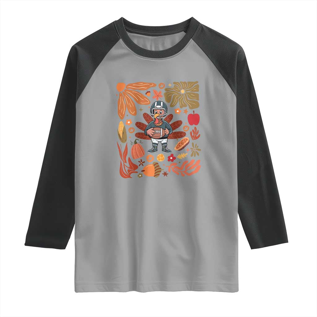 Thanksgiving Turkey And Touchdowns Football Raglan Shirt Boho Floral Game Day Fall Vibes